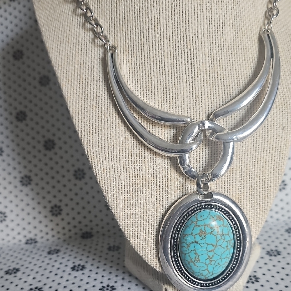 Silver and Turquoise Pendant Necklace